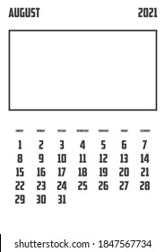 2021 Calendar Isolated on a Background August