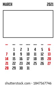 2021 Calendar Isolated on a Background March