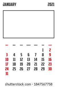 2021 Calendar Isolated on a Background January