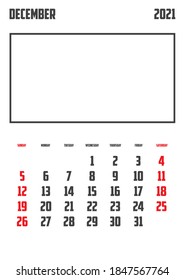2021 Calendar Isolated on a Background December