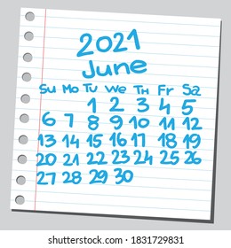 2021 calendar June ( sketch style ).
