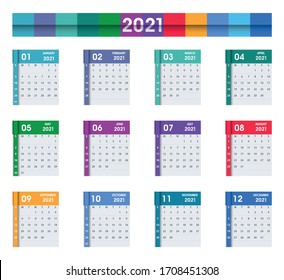 2021 Calendar Leaves. Flat design. Isolated on white. Calendar design template. Week starts on Sunday. Business vector illustration.