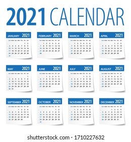 2021 Calendar Leaves Set - Vector Illustration