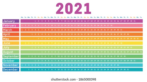 2021 calendar linear. Vector. Yearly calendar planner.