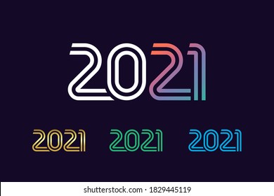 2021 calendar logo in line art style. 20 & 21 Numbers in minimalism style Merry Christmas and Happy New Year. Isolated graphic web design template. Creative vector concept, colored digits