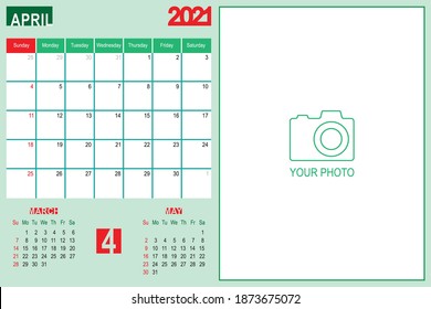 2021 Calendar Monthly Planner Design, April 2021 year vector calendar design
