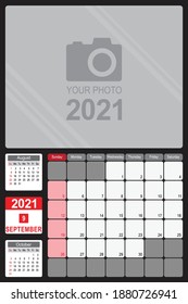 2021 Calendar Monthly Planner Design, September 2021 year vector calendar design