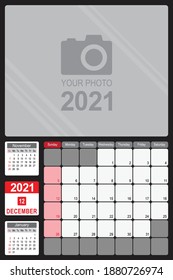 2021 Calendar Monthly Planner Design, December 2021 year vector calendar design