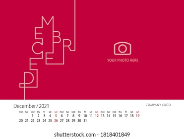 2021 Calendar New Year December modern line design template red background
