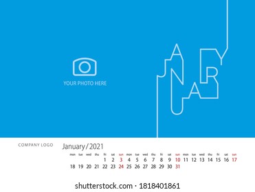 2021 Kalender Neujahr Moderne Linie Design Vorlage blauer Hintergrund