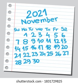 2021 calendar November ( sketch style ).