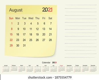 2021 Calendario de diseño, agosto de 2021