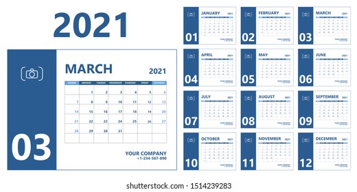2021 calendar planner. Collection of 12 month. Week starts on Sunday. 2021 year organizer 2021 calendar modern minimal design. Vector illustration