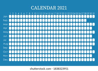 Kalenderplaner 2021. С Corporate Design-Woche. Einzeln auf klassisch blauem Hintergrund. Platz für Aufkleber.
