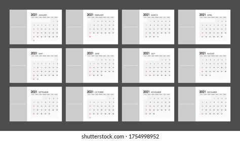 2021 Calendar Planner Design.Week Starts on Sunday.