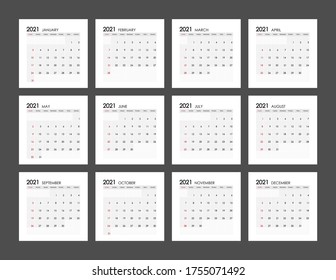 2021 Calendar Planner Design.Week Starts on Sunday.