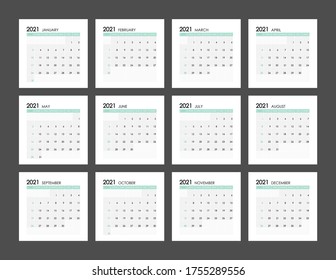 2021 Calendar Planner Design.Week Starts on Sunday.