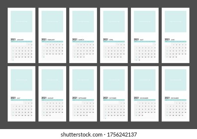 2021 Calendar Planner Design.Week Starts on Sunday.