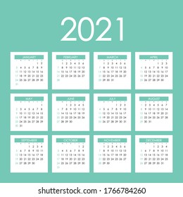 2021 Calendar Planner Design.Week Starts on Sunday.