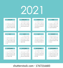2021 Calendar Planner Design.Week Starts on Sunday.