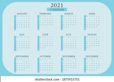 2021 Calendar planner. Minimal design calendar.