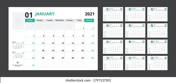 2021 calendar planner set for template corporate design week start on Sunday.