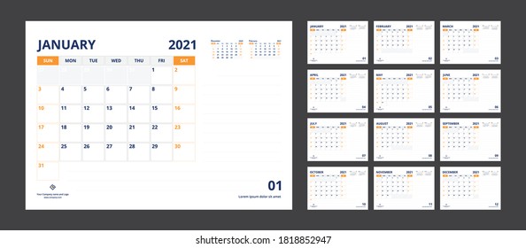 2021 calendar planner set for template corporate design week start on Sunday.