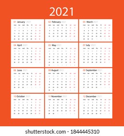 2021 calendar planner set for template corporate design week start on Monday.