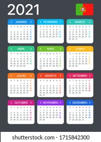 Calendario 2021 - Versión portuguesa - Plantilla de vectores