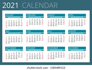 2021 Calendar, Print Template with Place for Photo, Your Logo and Text. Week Starts Sunday. Portrait Orientation. Set of 12 Months. Planner for 2021 Year.
