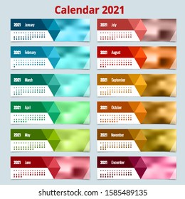 2021 Calendar, Print Template with Place for Photo, Your Logo and Text. Week Starts Sunday. Portrait Orientation. Set of 12 Months. Planner for 2021 Year.