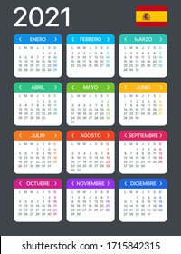 Calendario 2021 - Versión española - Plantilla de vectores