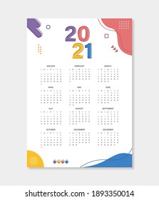 2021 calendar template with abstract background