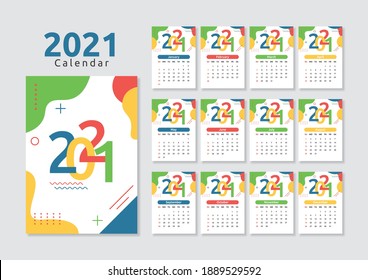 2021 calendar template in abstract flat style