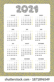 2021 calendar template with 2021 colors (Ultimate Gray + Illuminating). Week starts from Monday.
