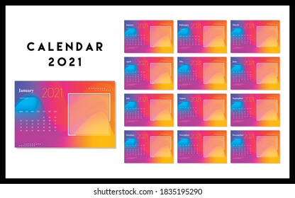 2021 calendar template. Calendar concept design . Set of 12 months 2021 pages. Vector illustration