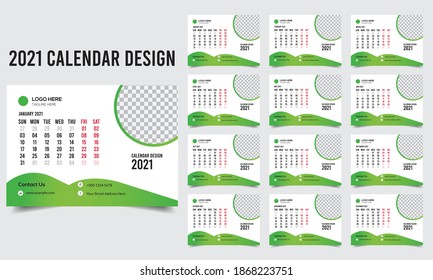 2021 El diseño de la plantilla de calendario incluye 12 meses 