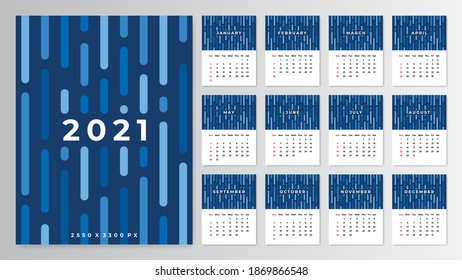 2021 calendar template design in modern blue color