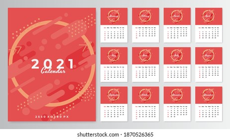 2021 calendar template design in modern color