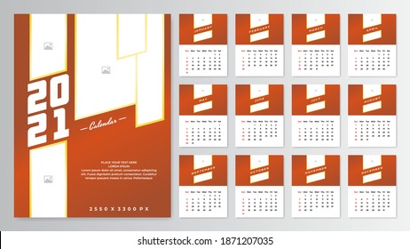 2021 calendar template design in modern color