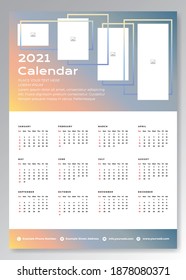 2021 calendar template design in one sheet