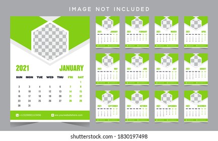2021 calendar template design vector with creative shape.wall calendar 2021