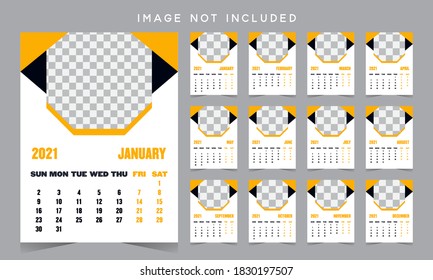 2021 calendar template design vector with creative shape.wall calendar 2021