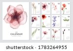 2021 calendar template on a botanical theme. Calendar design concept with abstract seasonal flowers. Set of 12 months 2021 pages. Vector illustration