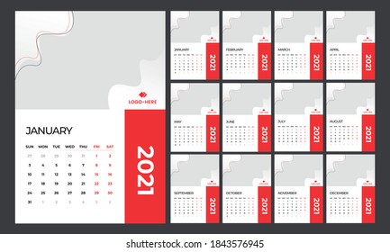 2021 calendar template. Simple design. Calendar concept with  Set of 12 months 2021