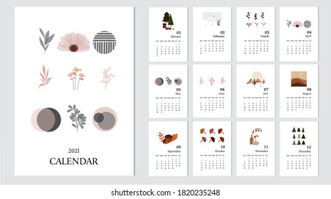 2021 calendar template. Trendy calendar 2021. Vector template.