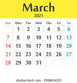 2021 calendar template vector graphics