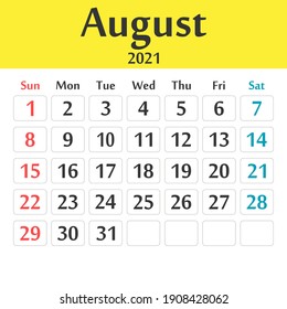 2021 calendar template vector graphics