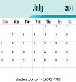 2021 calendar template vector graphics