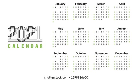 2021 Calendar template vector illustration simple design week starts on Sunday indicate weekends with red
